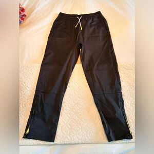 J. Crew Black Poly Stretch "shell-type" Pull-on Pant with Neon Yellow Trim